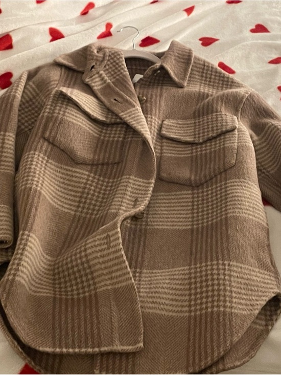 OAK + FORT Jackets & Blazers - OAK + FORT Taupe Plaid Utility Shacket